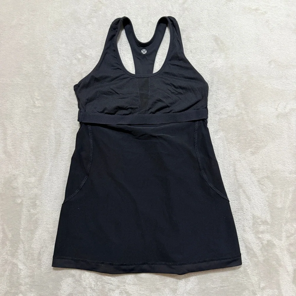 Lululemon Turbo Tank Top Womens 6 Black Racerback Ruched Activewear Yoga Gym